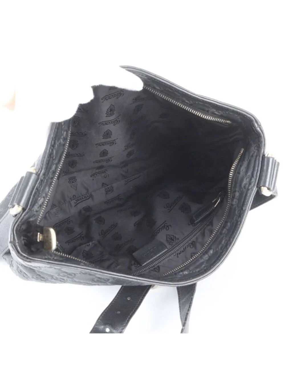 Gucci Guccissima Leather Shoulder Bag Crossbody Messenger Black